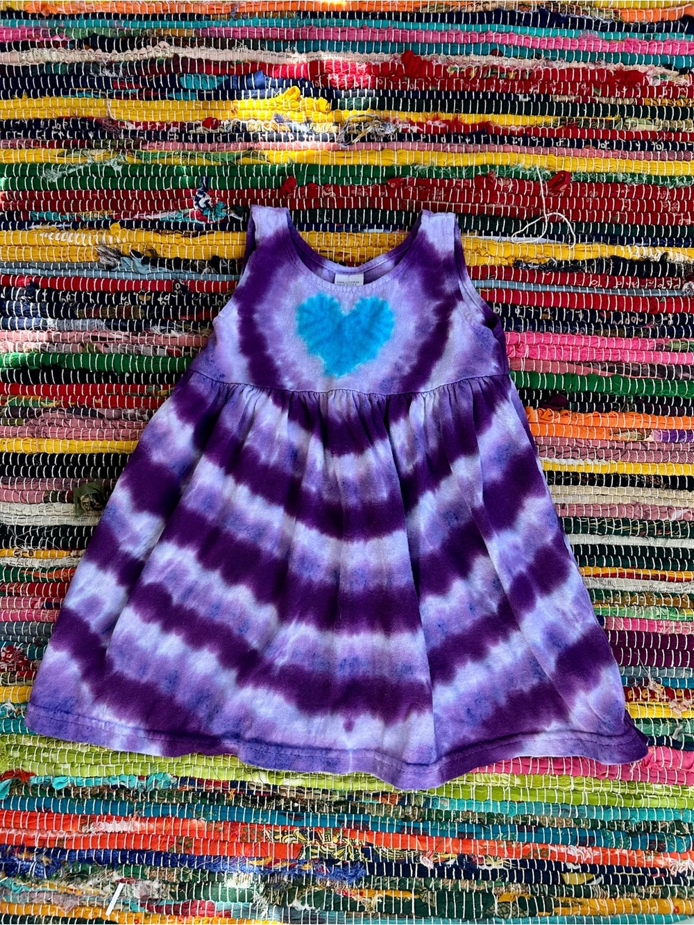 Dharma Trading Colorado Handmade Tie-Dye Purple & Blue Heart Tank Dress 6-12 MOS